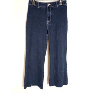 Avec Les Filles Wide Leg Jeans Dark Wash Stretch Denim Cropped Size 29